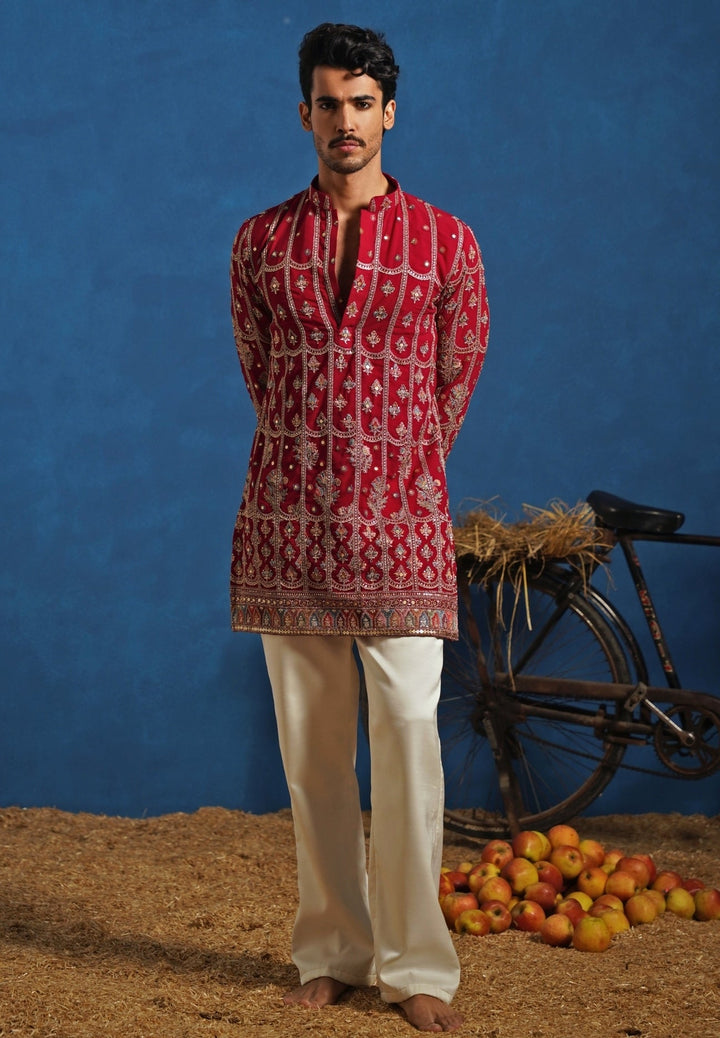 Hot Pink Thread Georgette Short Kurta Set Kalpraag - Fabilicious Fashion