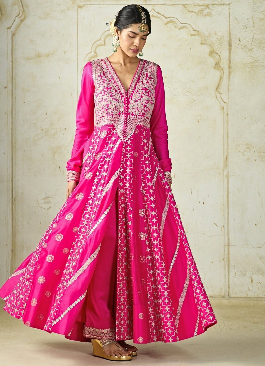 Gopi Vaid Hot Pink Tussar Anarkali Palazzo SetFabilicious Fashion