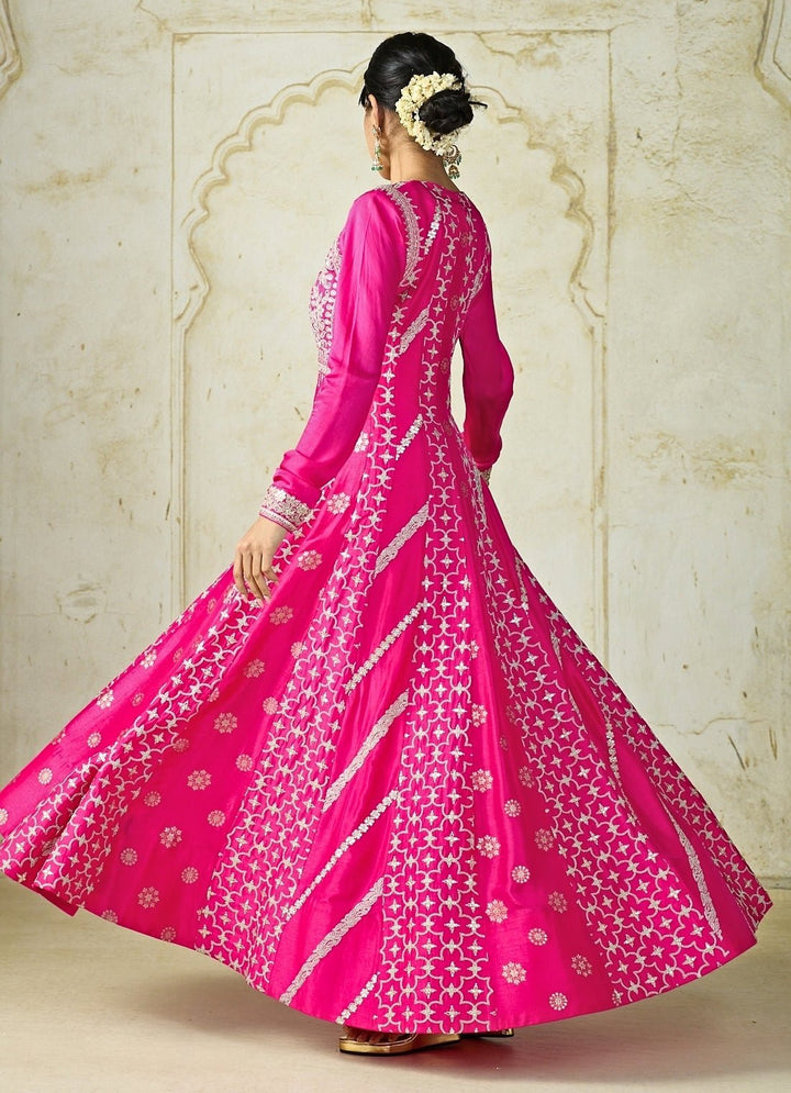 Gopi Vaid Hot Pink Tussar Anarkali Palazzo SetFabilicious Fashion