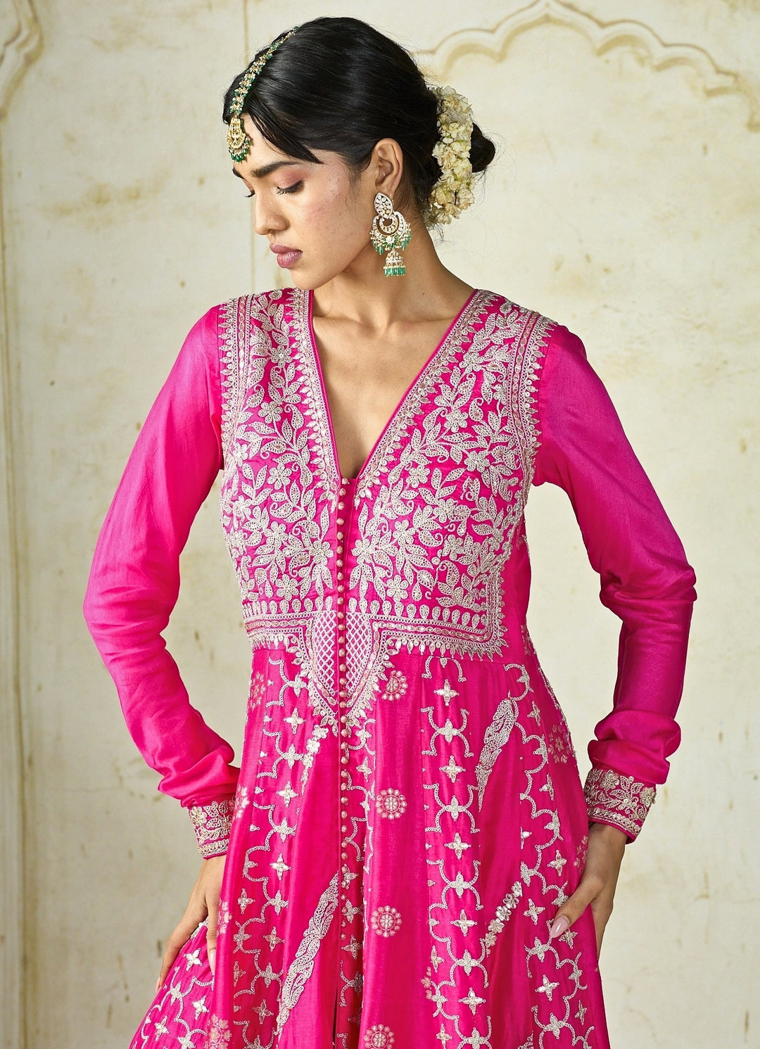 Gopi Vaid Hot Pink Tussar Anarkali Palazzo SetFabilicious Fashion