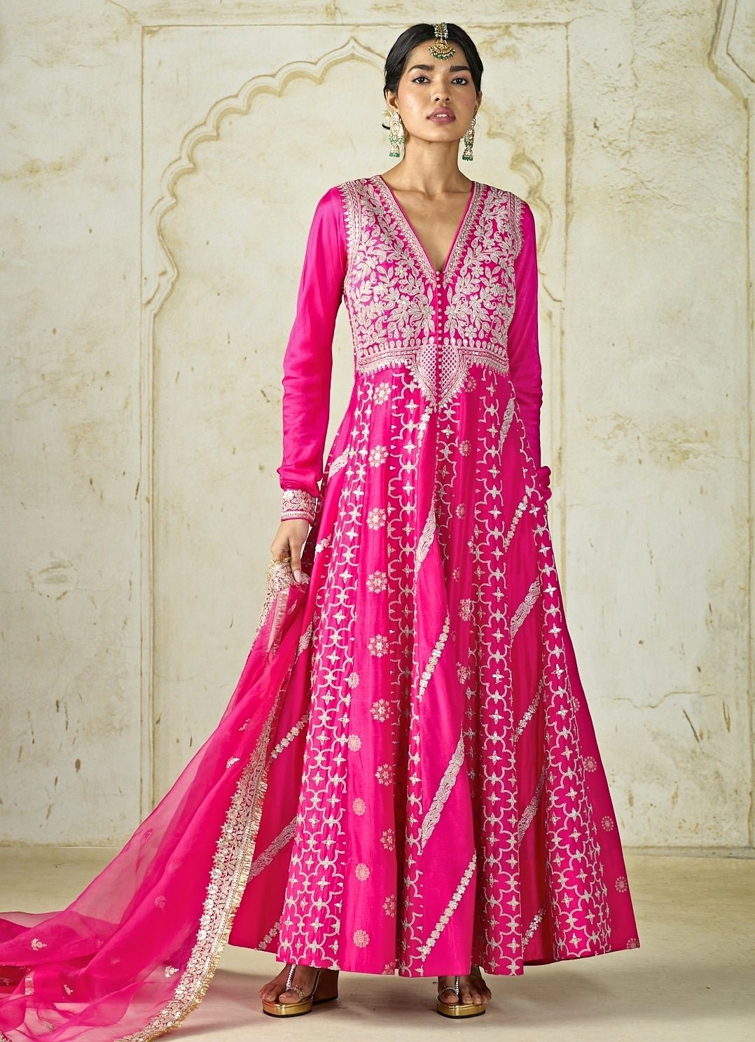Gopi Vaid Hot Pink Tussar Anarkali Palazzo SetFabilicious Fashion