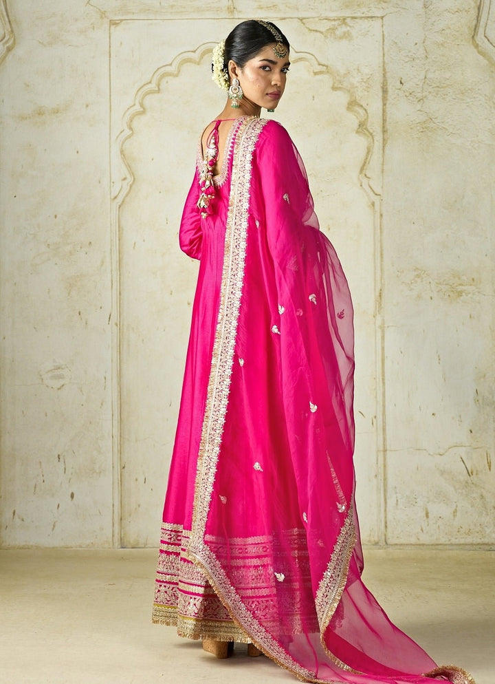 Gopi Vaid Hot Pink Tussar Anarkali SetFabilicious Fashion