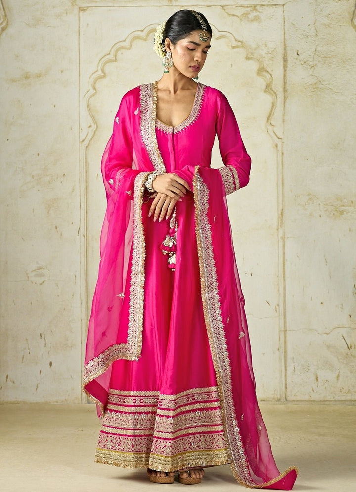 Gopi Vaid Hot Pink Tussar Anarkali SetFabilicious Fashion
