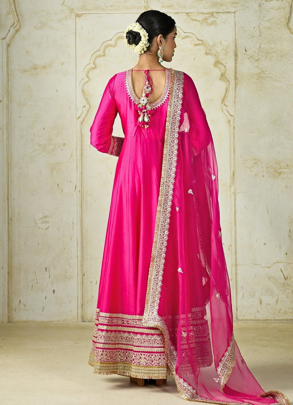 Gopi Vaid Hot Pink Tussar Anarkali SetFabilicious Fashion