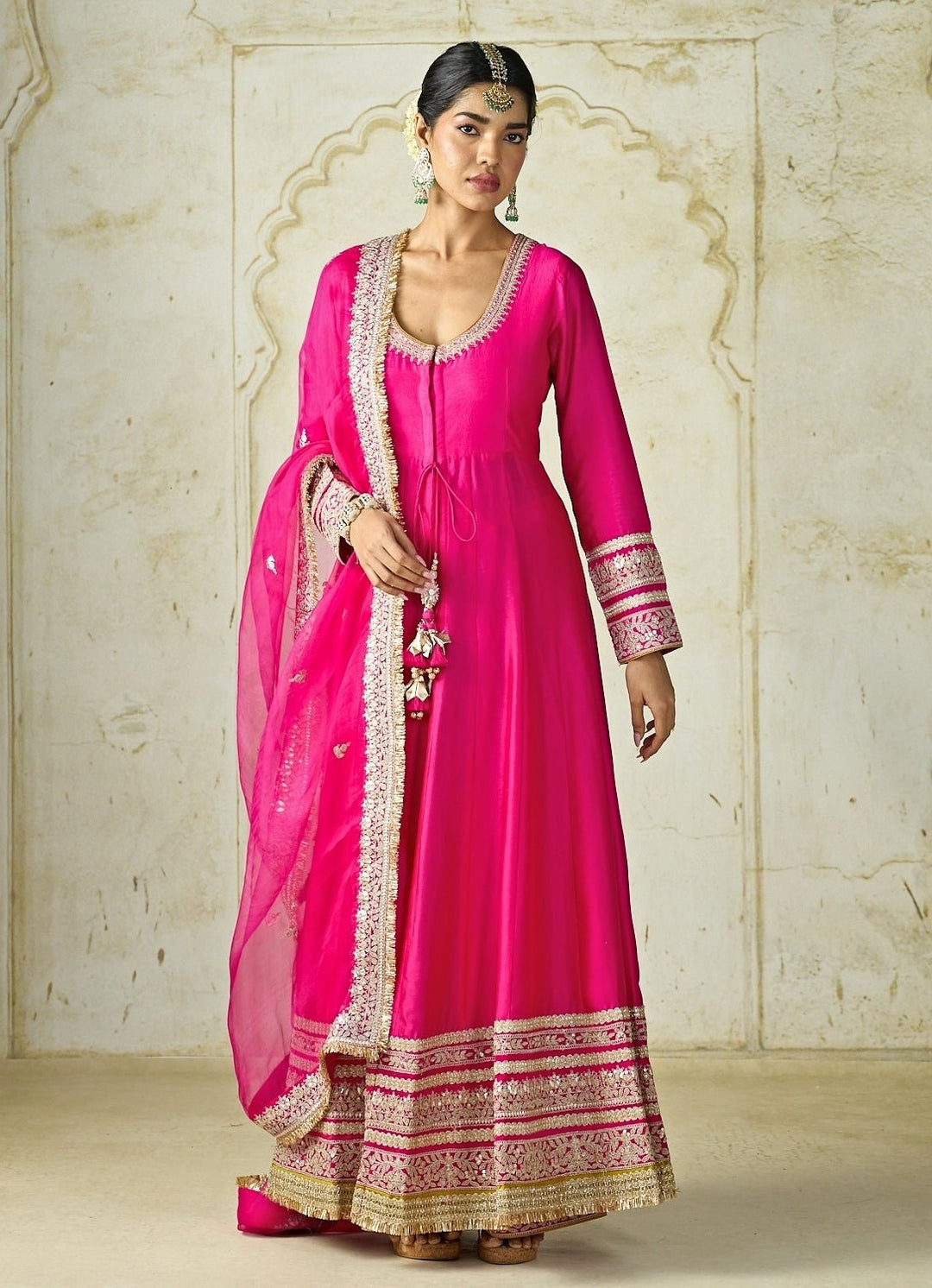 Gopi Vaid Hot Pink Tussar Anarkali SetFabilicious Fashion