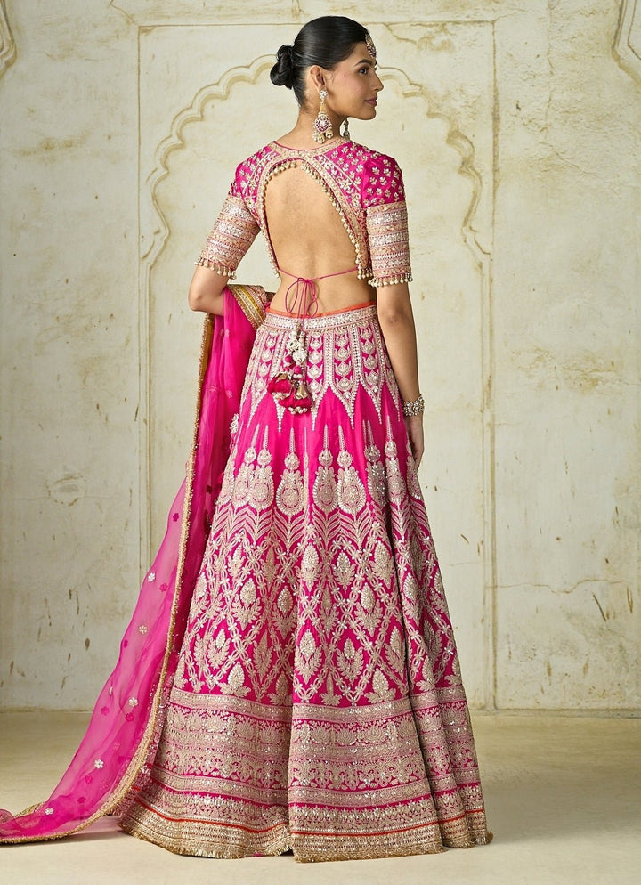 Gopi Vaid Hot Pink Tussar Bridal Lehenga SetFabilicious Fashion