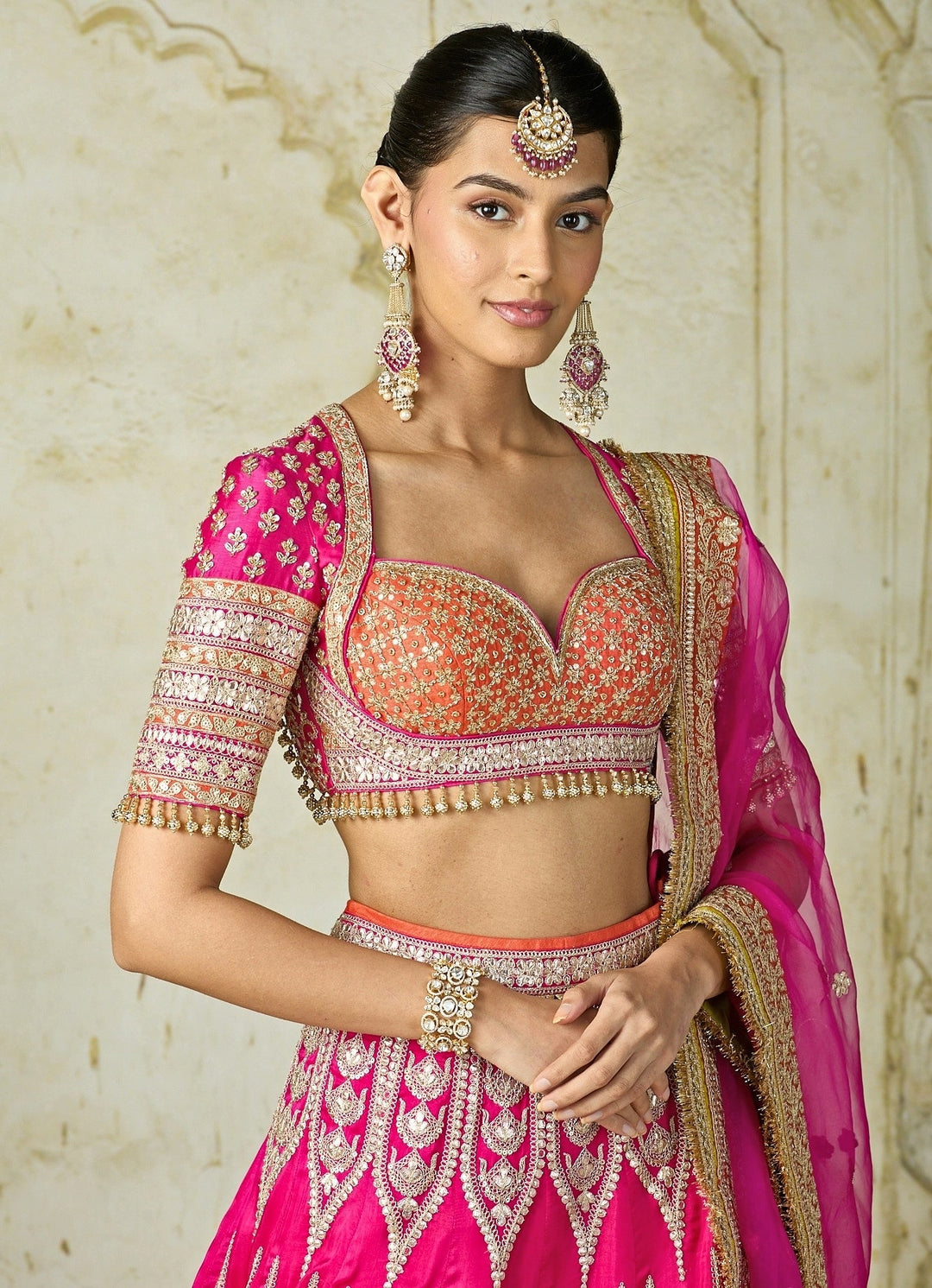 Gopi Vaid Hot Pink Tussar Bridal Lehenga SetFabilicious Fashion