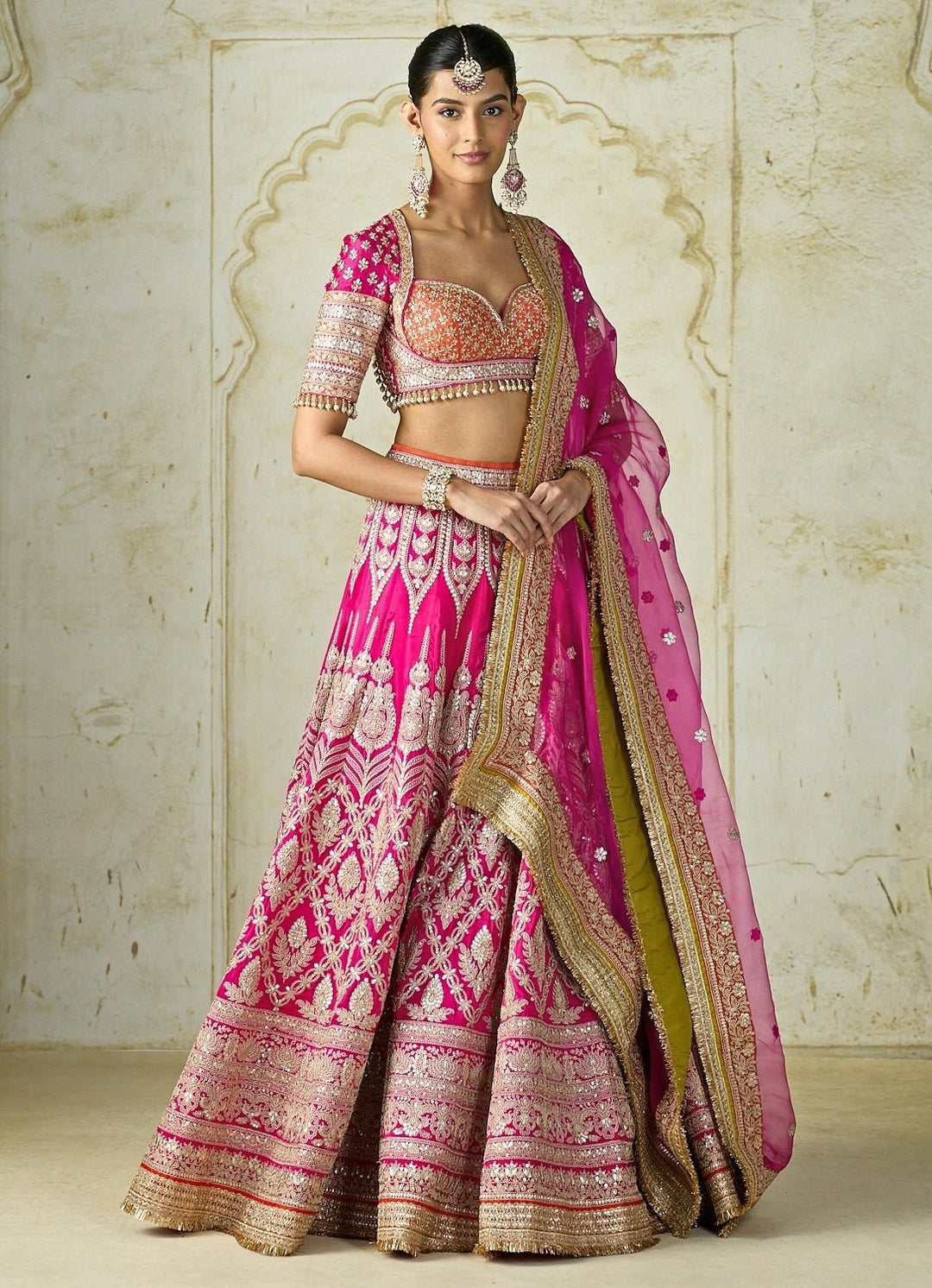 Gopi Vaid Hot Pink Tussar Bridal Lehenga SetFabilicious Fashion