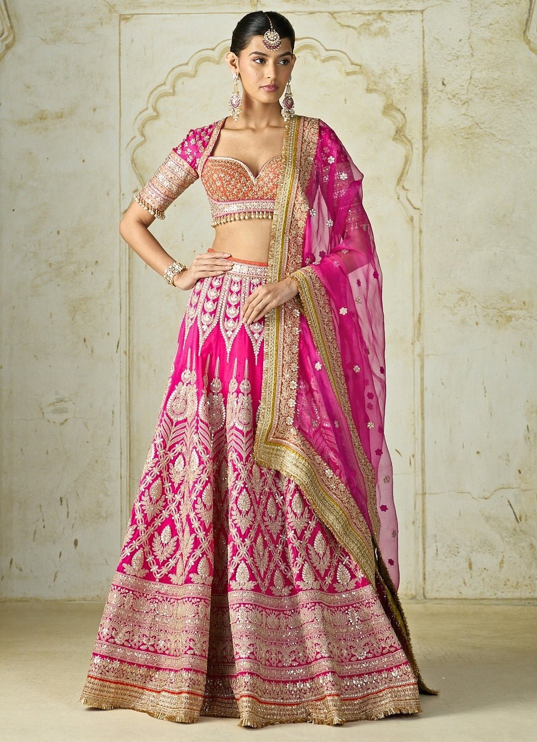 Gopi Vaid Hot Pink Tussar Bridal Lehenga SetFabilicious Fashion