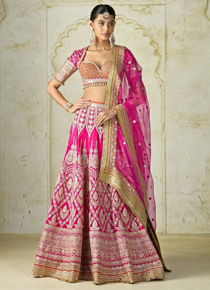 Gopi Vaid Hot Pink Tussar Bridal Lehenga SetFabilicious Fashion