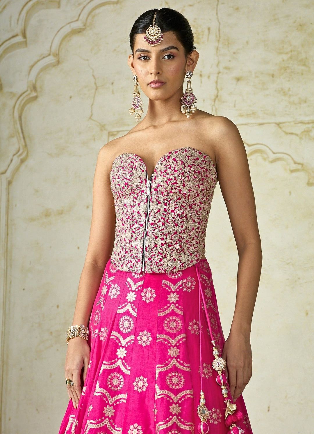 Gopi Vaid Hot Pink Tussar Corset Lehenga SetFabilicious Fashion