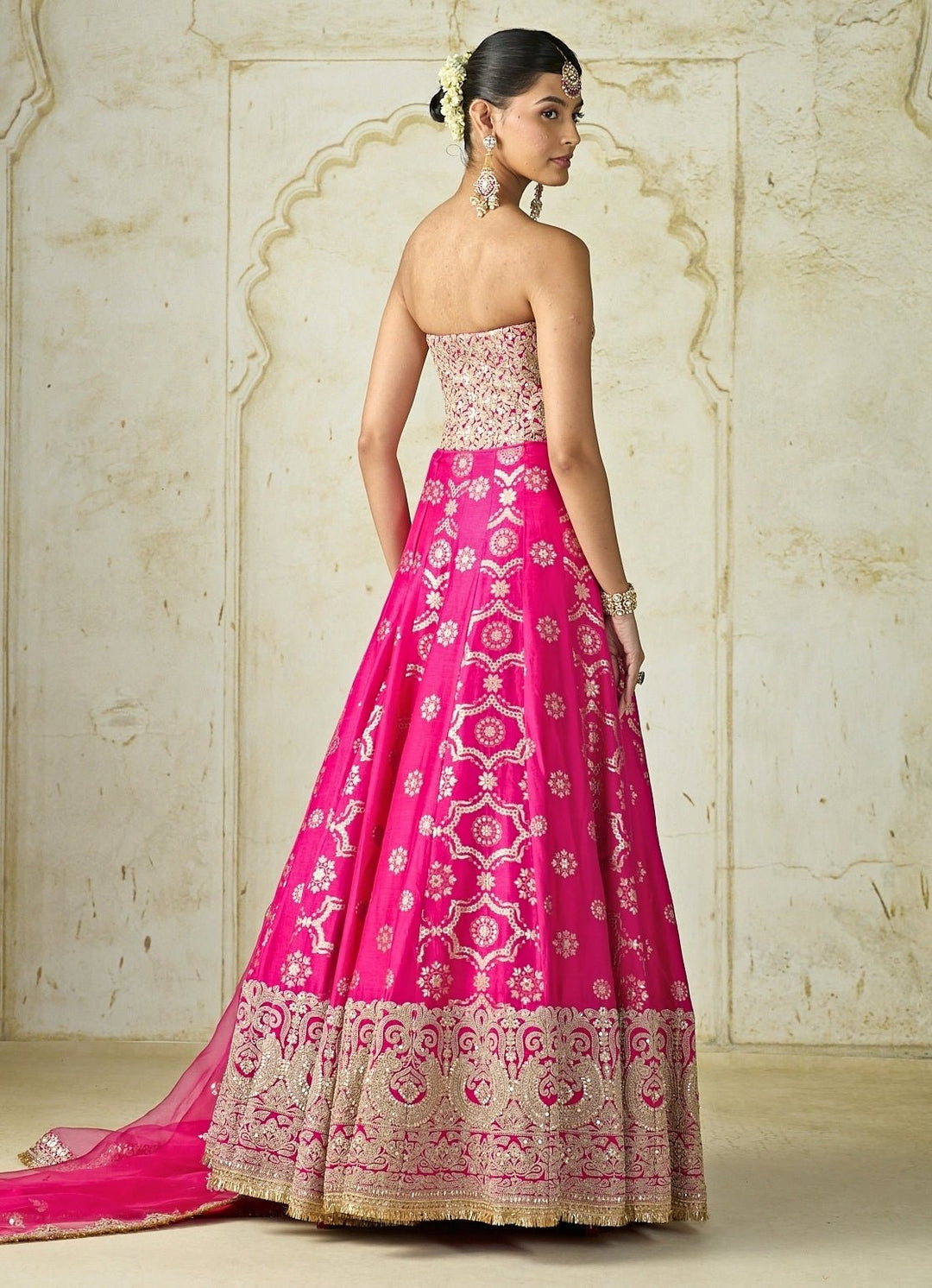 Gopi Vaid Hot Pink Tussar Corset Lehenga SetFabilicious Fashion