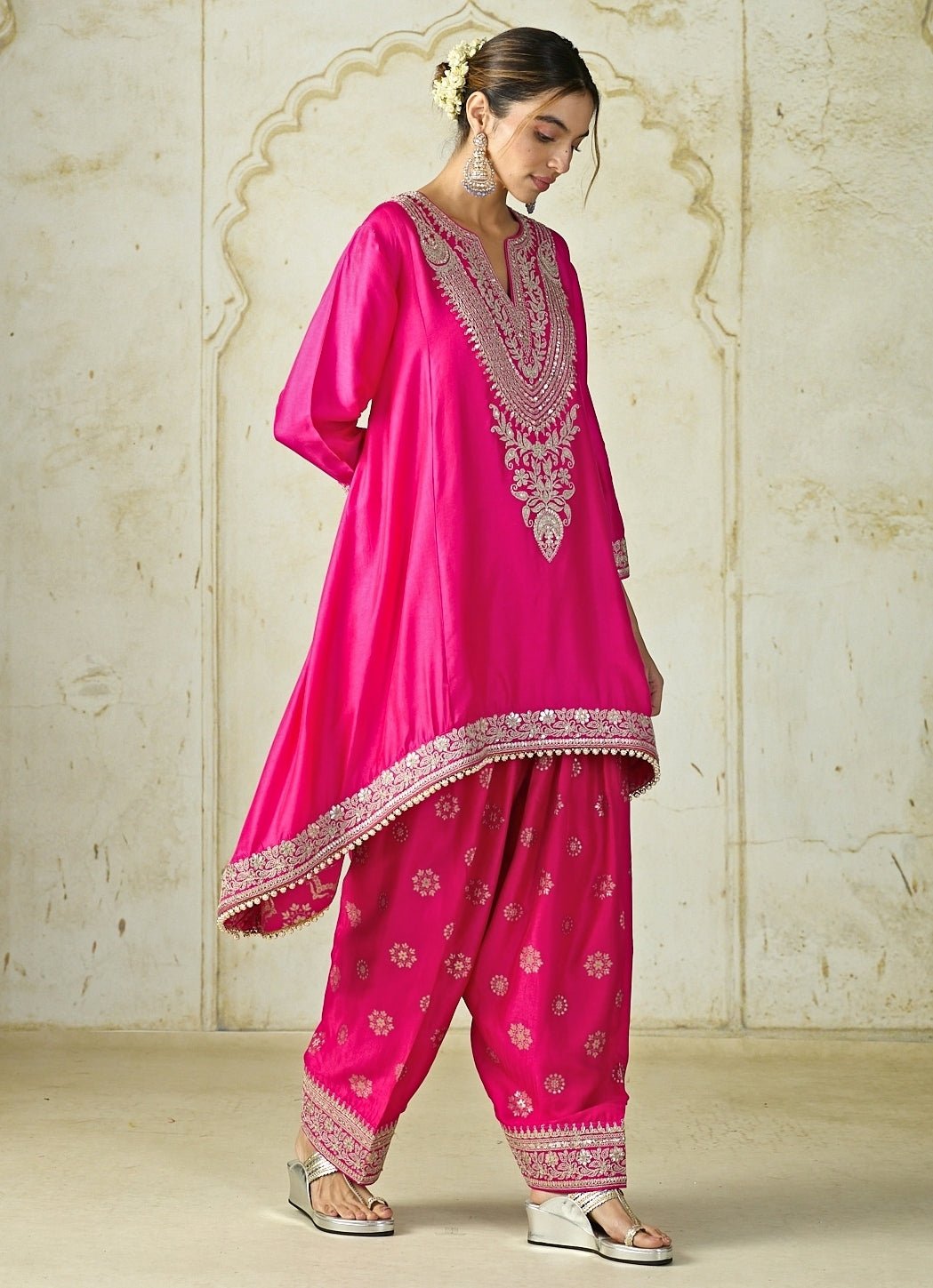 Gopi Vaid Hot Pink Tussar Farshi Salwar Kurta SetFabilicious Fashion