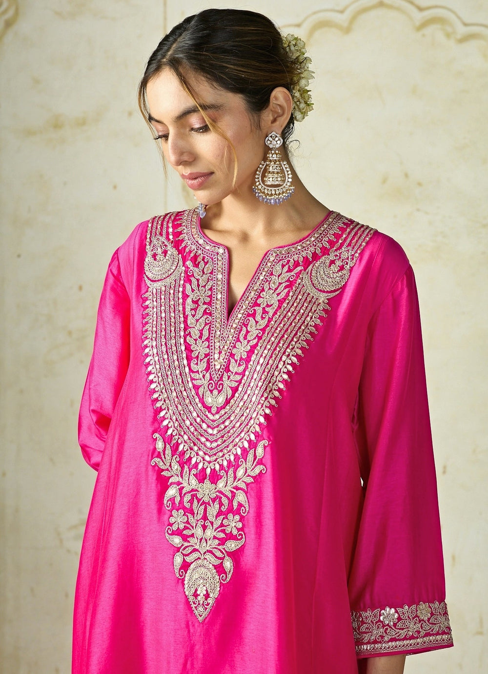 Gopi Vaid Hot Pink Tussar Farshi Salwar Kurta SetFabilicious Fashion