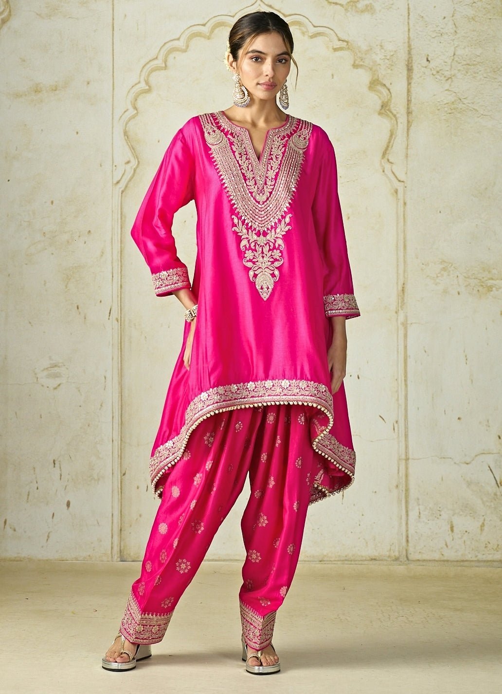 Gopi Vaid Hot Pink Tussar Farshi Salwar Kurta SetFabilicious Fashion