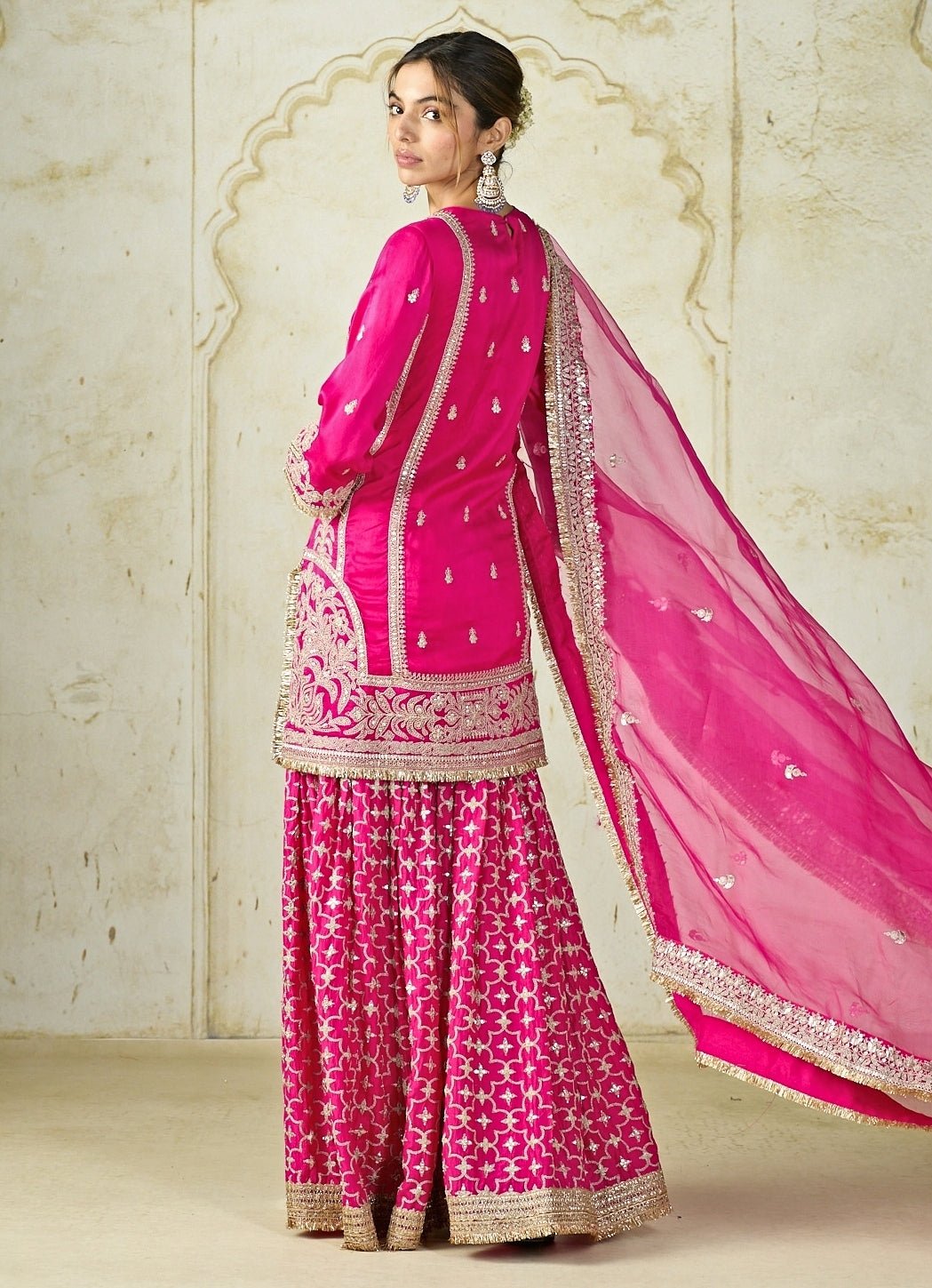 Gopi Vaid Hot Pink Tussar Kurta Sharara SetFabilicious Fashion