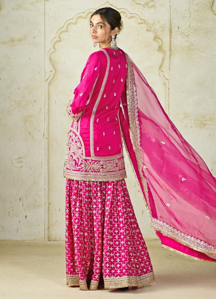 Gopi Vaid Hot Pink Tussar Kurta Sharara SetFabilicious Fashion