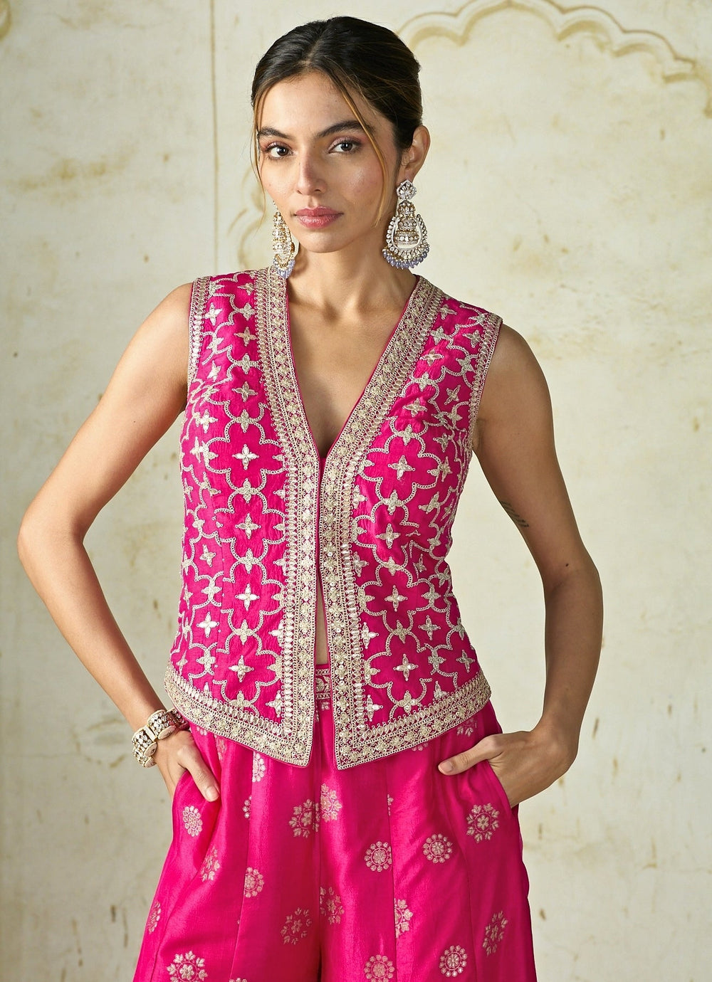 Gopi Vaid Hot Pink Tussar Pants SetFabilicious Fashion