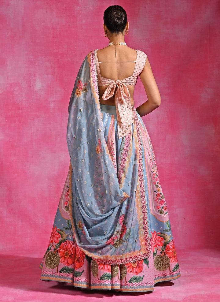 Rishi and Vibhuti Ice Blue And Pink Crepe Lehenga SetFabilicious Fashion
