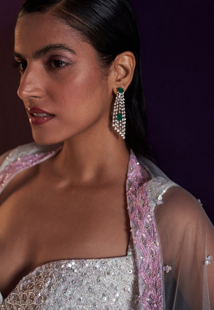 Ice Blue and Pink Sequins Embroidered Lehenga Set Angad Singh - Fabilicious Fashion