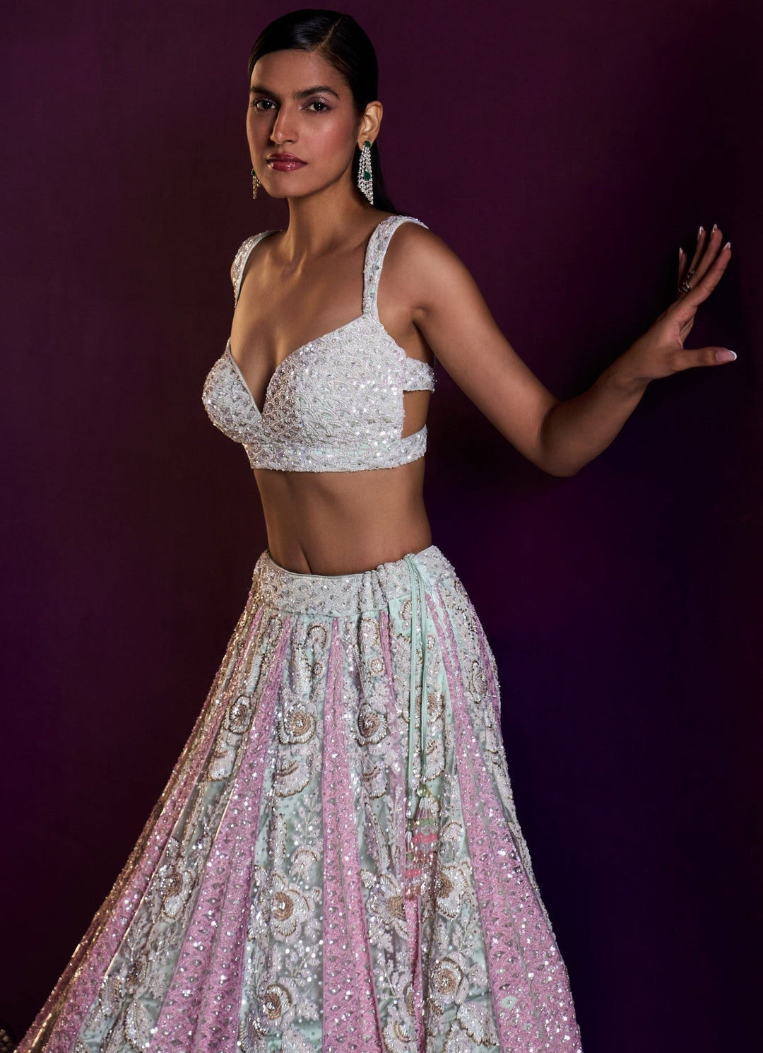 Ice Blue and Pink Sequins Embroidered Lehenga Set Angad Singh - Fabilicious Fashion
