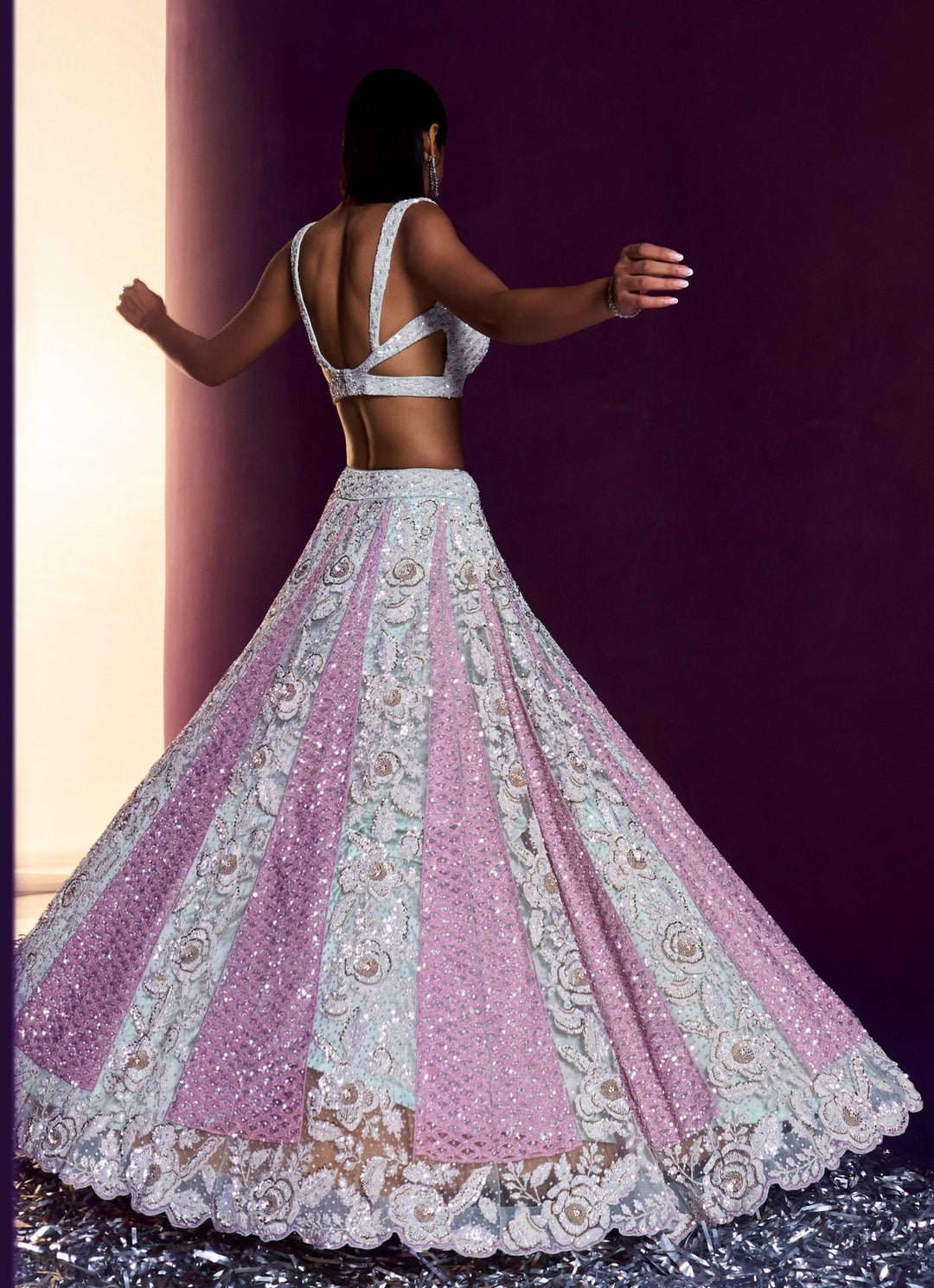 Ice Blue and Pink Sequins Embroidered Lehenga Set Angad Singh - Fabilicious Fashion