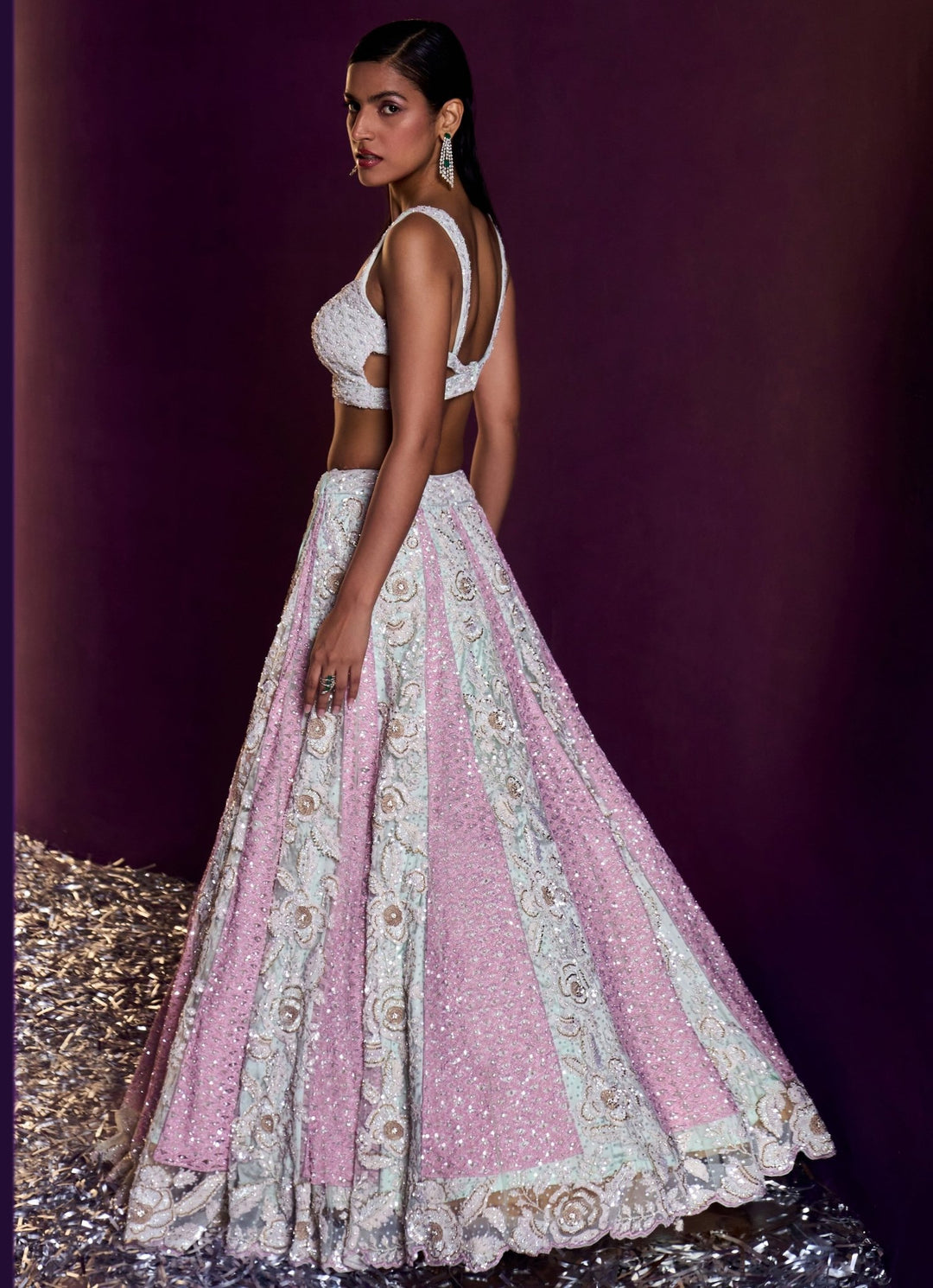 Ice Blue and Pink Sequins Embroidered Lehenga Set Angad Singh - Fabilicious Fashion