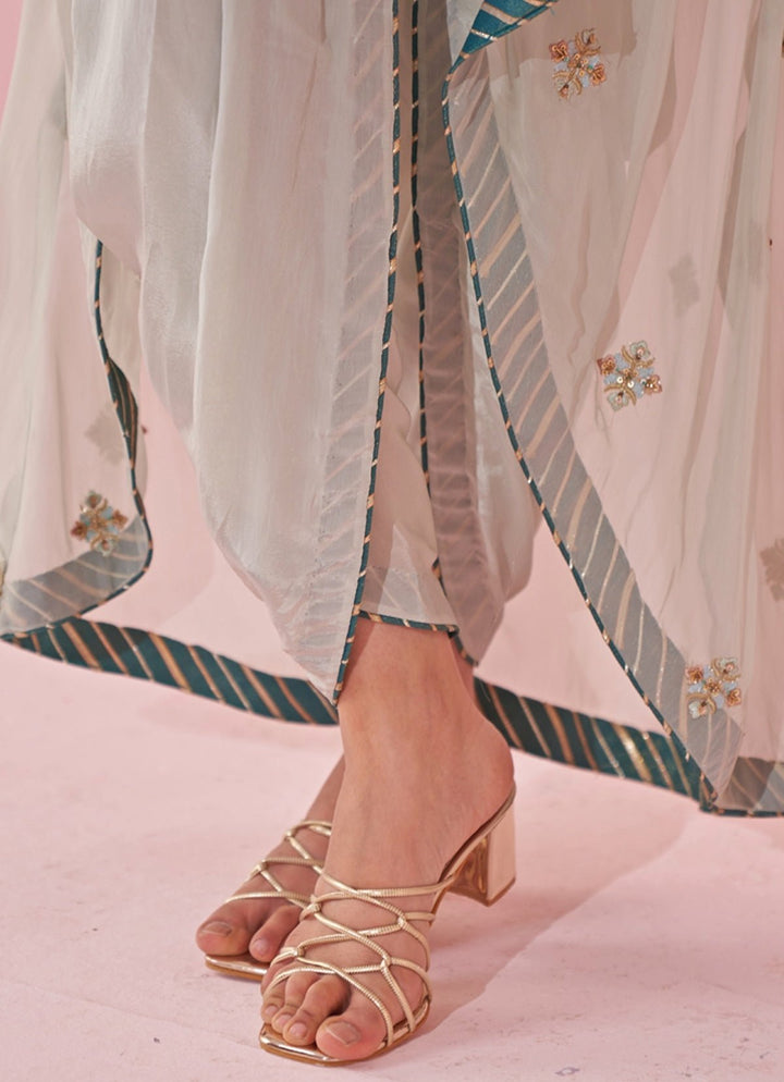 Ice Blue Blouse And Pants Set With Embroidered Cape Studio Bagechaa - Fabilicious Fashion