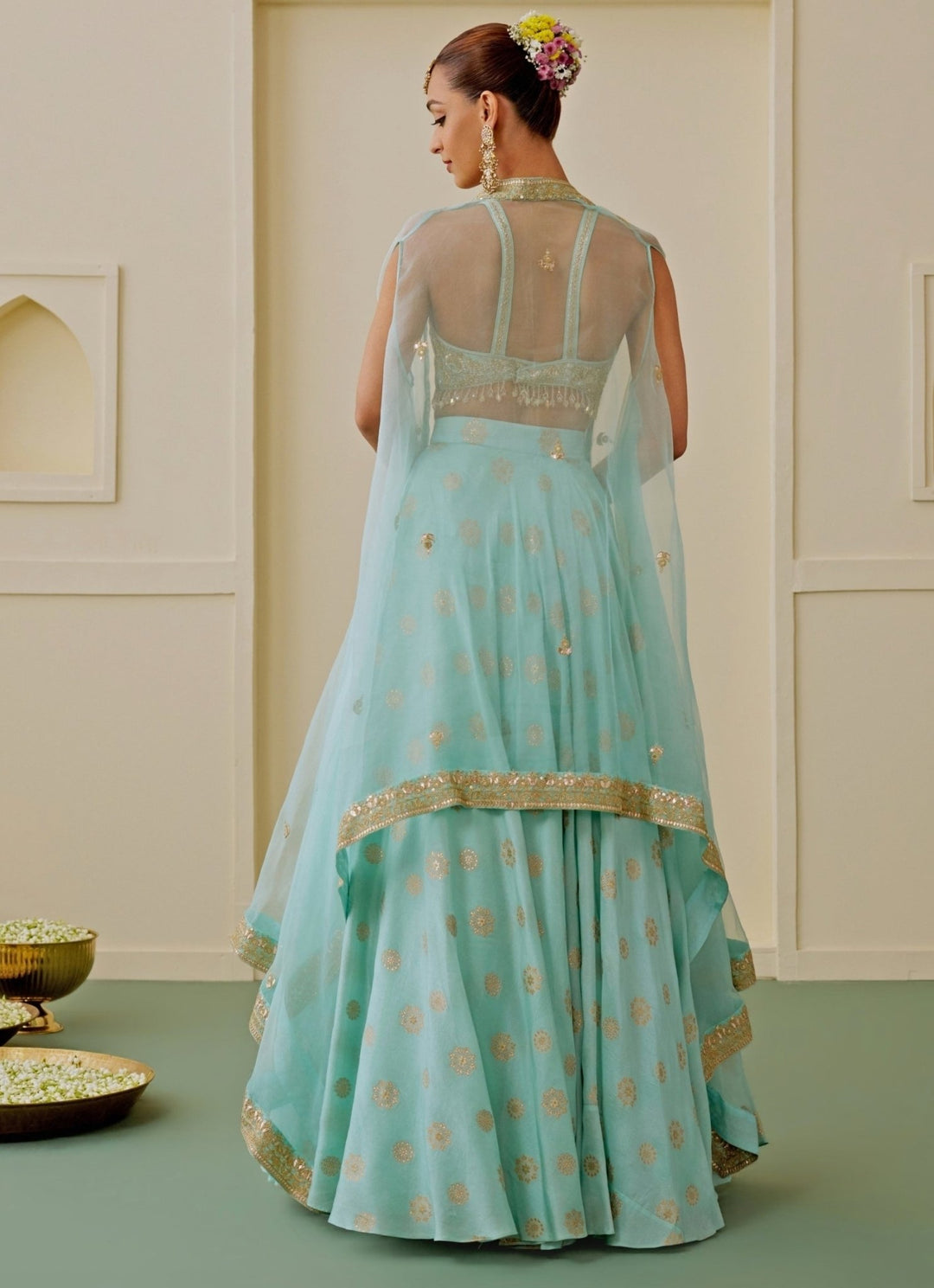 Gopi Vaid Ice Blue Brocade Lehenga SetFabilicious Fashion