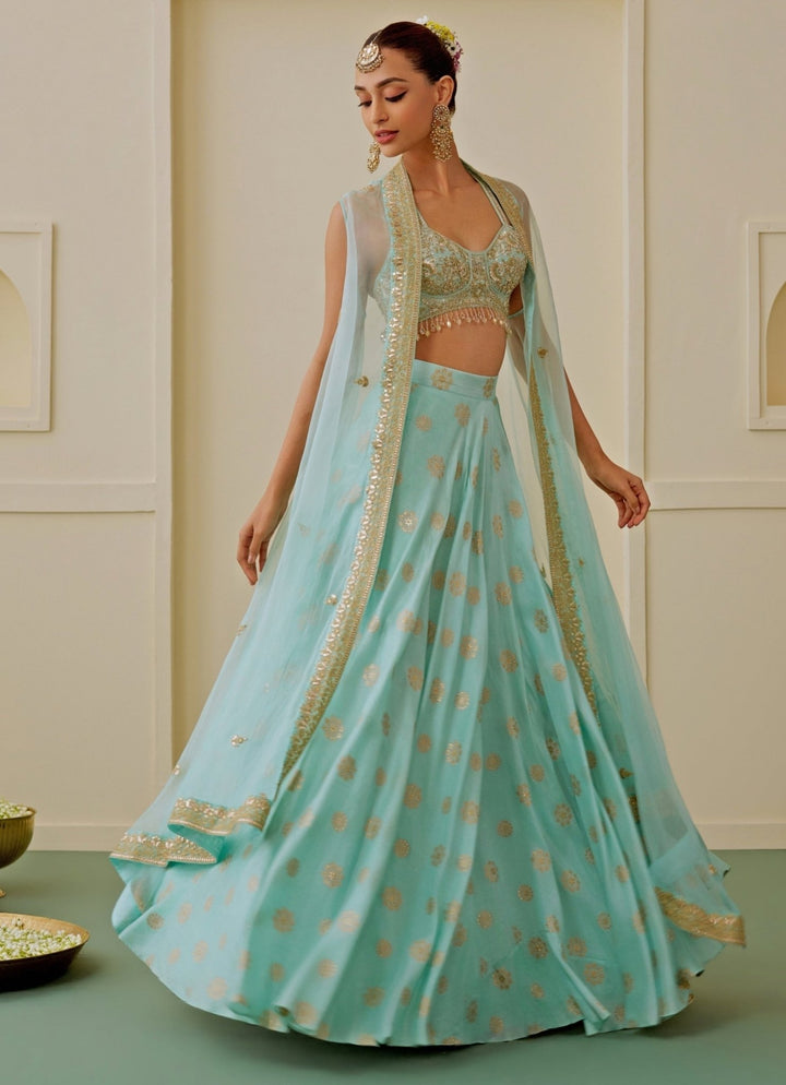 Gopi Vaid Ice Blue Brocade Lehenga SetFabilicious Fashion