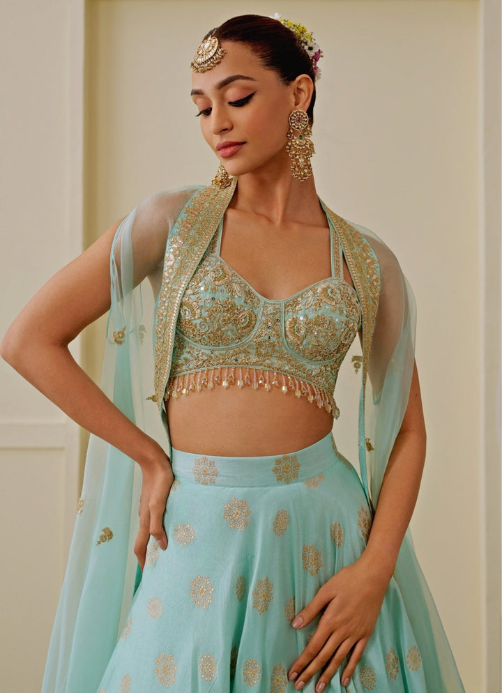 Gopi Vaid Ice Blue Brocade Lehenga SetFabilicious Fashion