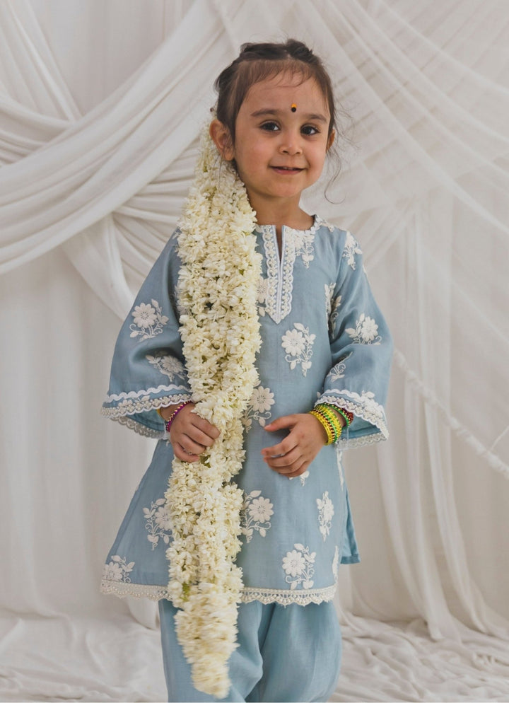 Ice Blue Chanderi Kurta Salwar Set Chotibuti - Fabilicious Fashion