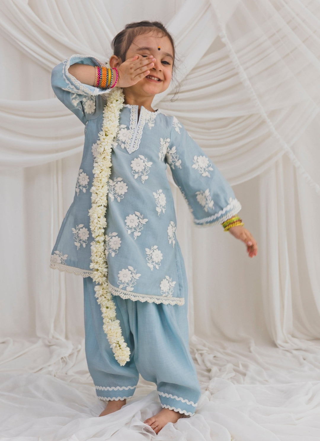 Ice Blue Chanderi Kurta Salwar Set Chotibuti - Fabilicious Fashion