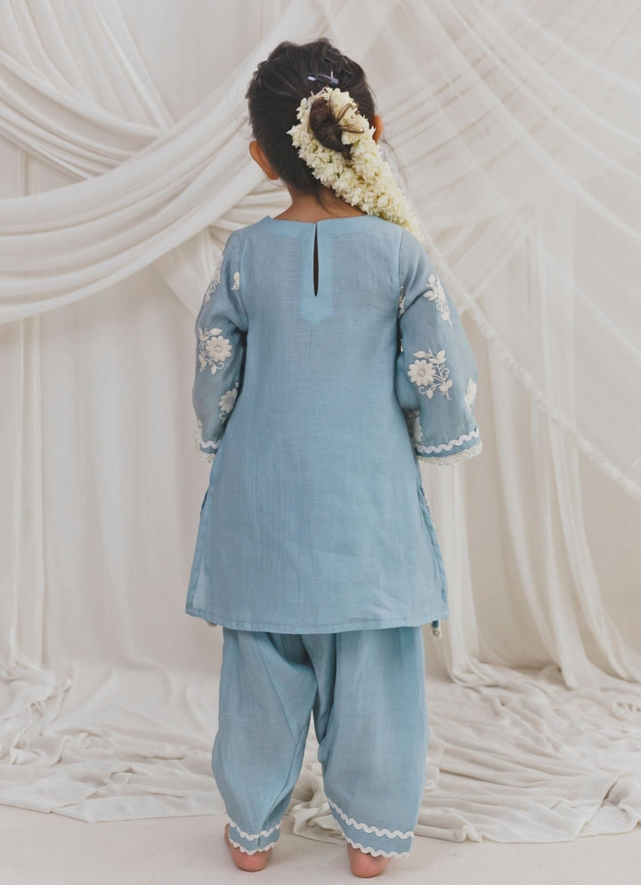 Ice Blue Chanderi Kurta Salwar Set Chotibuti - Fabilicious Fashion