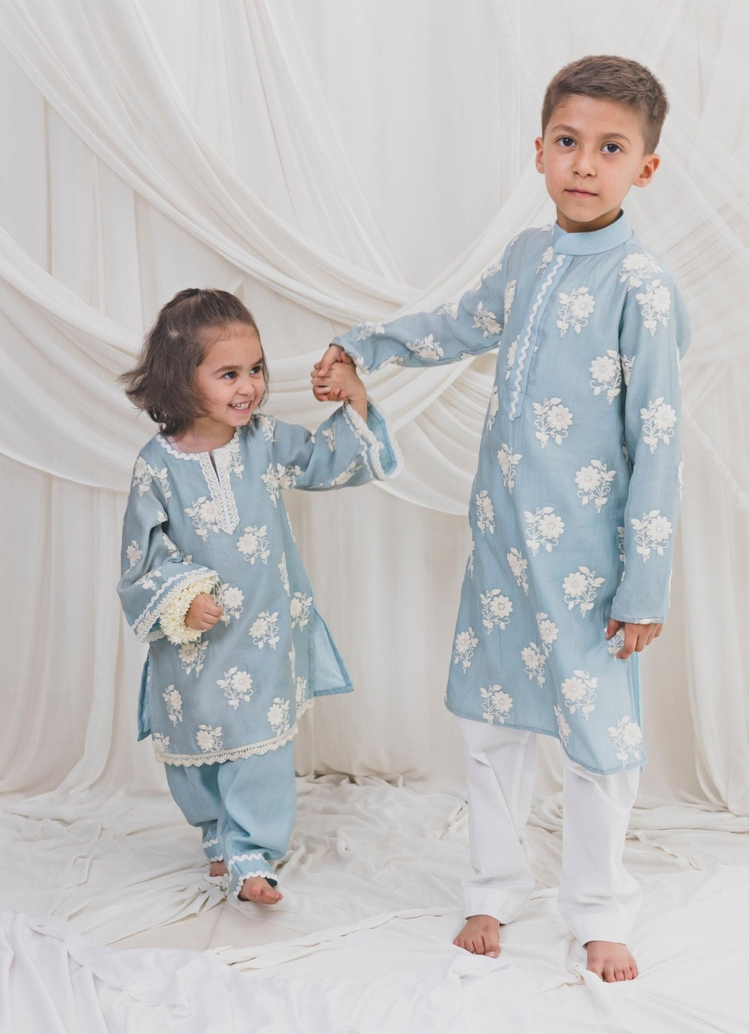 Ice Blue Chanderi Kurta Salwar Set Chotibuti - Fabilicious Fashion