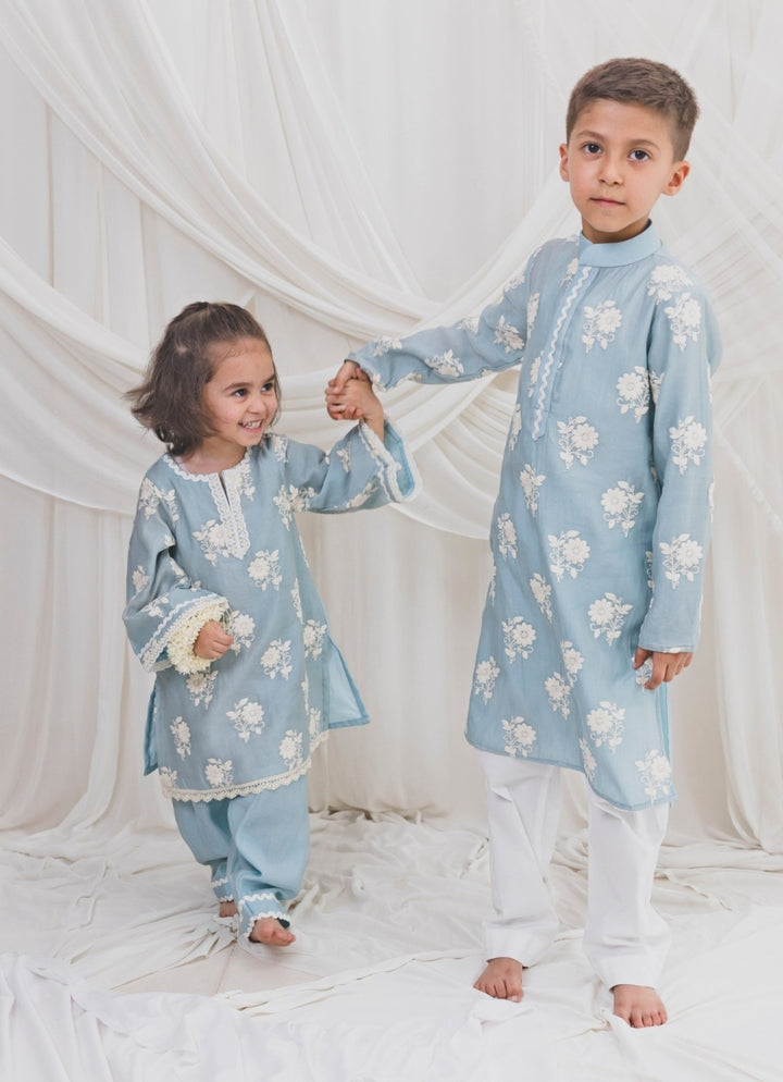Ice Blue Chanderi Kurta Salwar Set Chotibuti - Fabilicious Fashion
