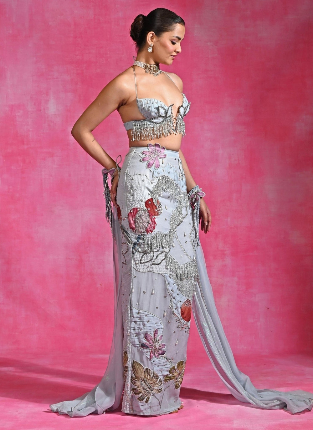 Rishi and Vibhuti Ice Blue Crepe Pencil Skirt SetFabilicious Fashion