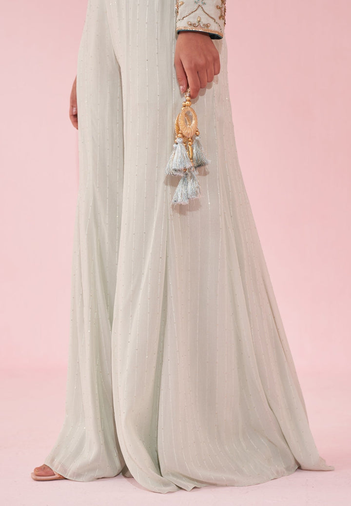 Ice Blue Embroidered Blouse Sharara Set Studio Bagechaa - Fabilicious Fashion