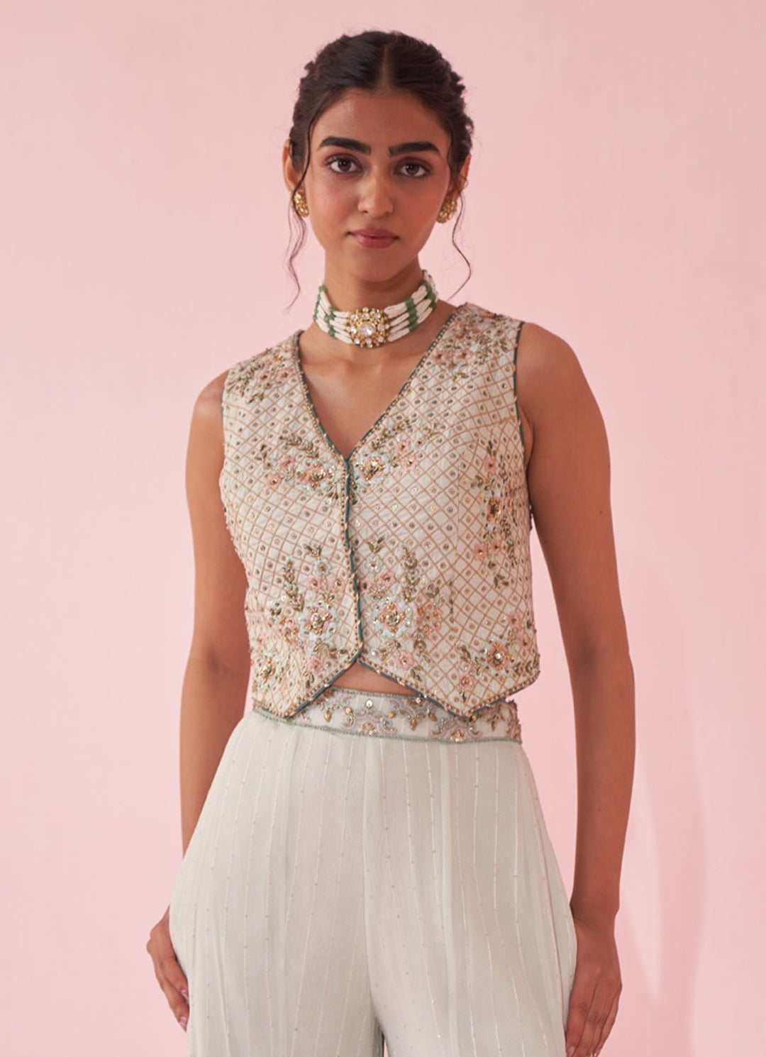 Ice Blue Embroidered Blouse Sharara Set Studio Bagechaa - Fabilicious Fashion