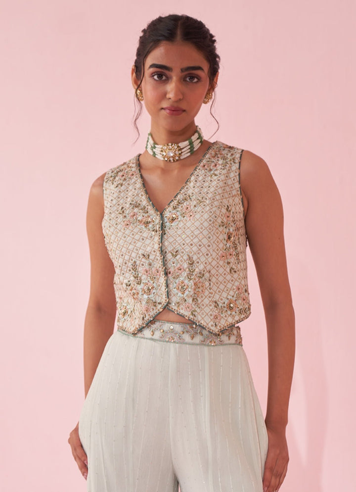 Ice Blue Embroidered Blouse Sharara Set Studio Bagechaa - Fabilicious Fashion