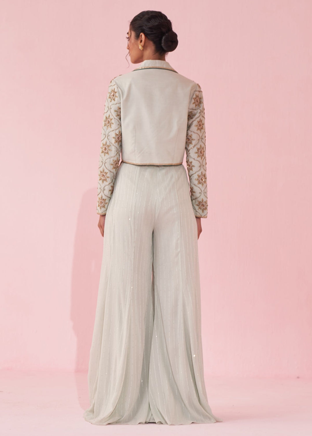 Ice Blue Embroidered Blouse Sharara Set Studio Bagechaa - Fabilicious Fashion