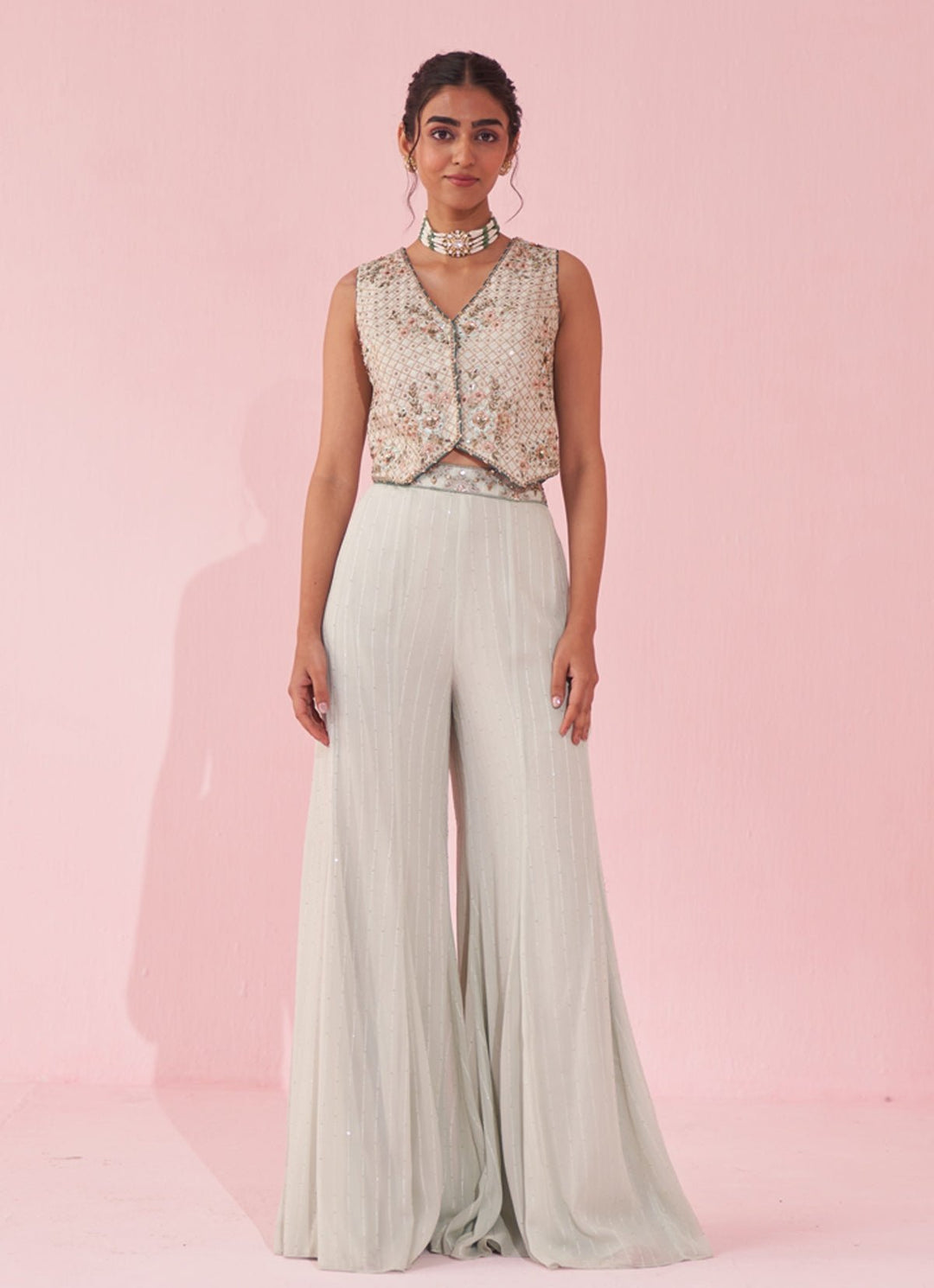 Ice Blue Embroidered Blouse Sharara Set Studio Bagechaa - Fabilicious Fashion
