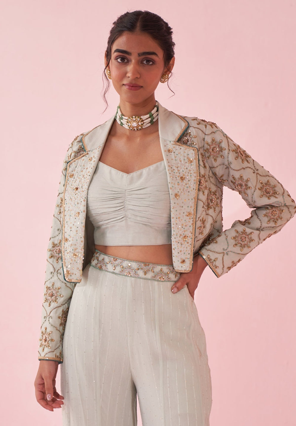 Ice Blue Embroidered Blouse Sharara Set Studio Bagechaa - Fabilicious Fashion