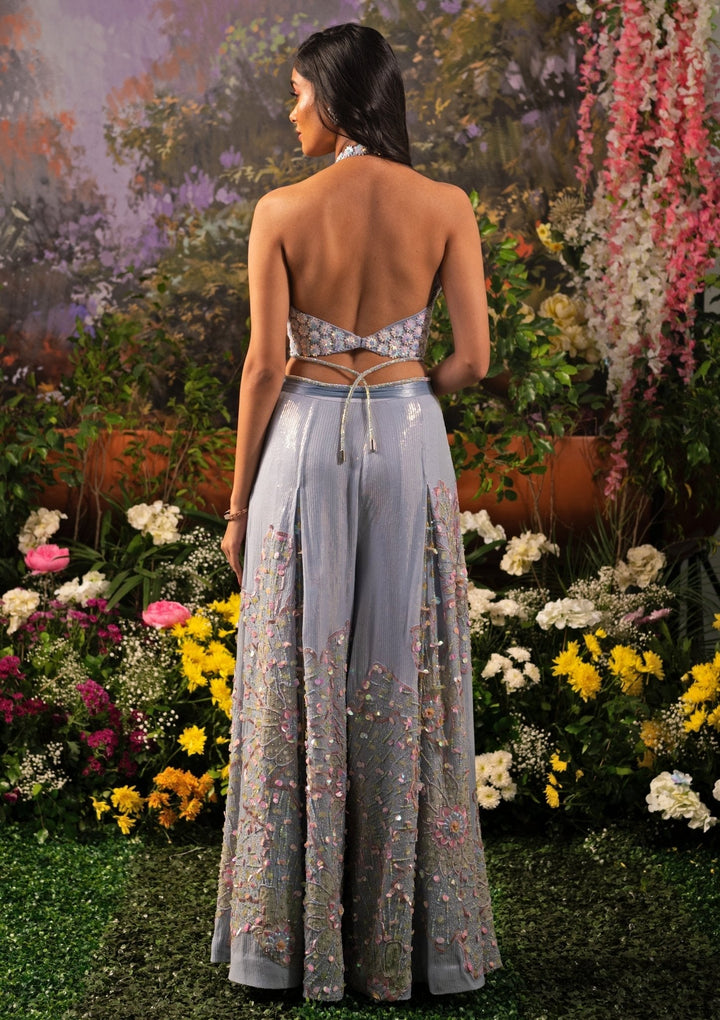 Ice Blue Embroidered Georgette Pant Set Moledro - Fabilicious Fashion
