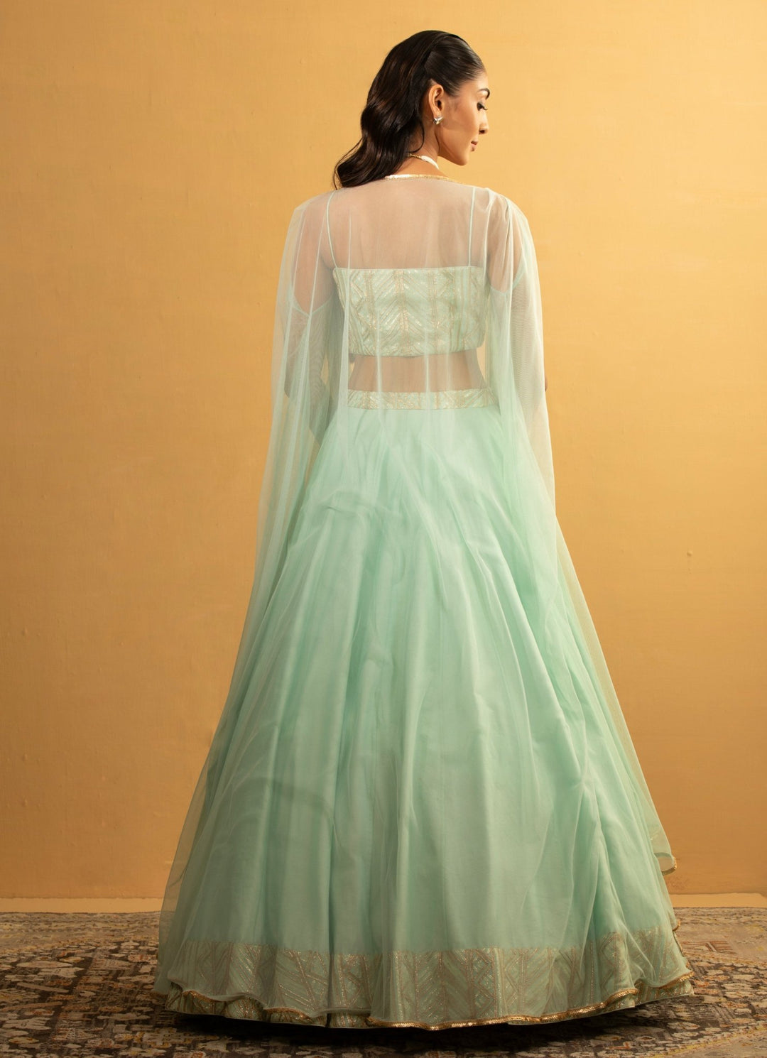 Ice Blue Embroidered Lehenga Cape Set Esha Koul - Fabilicious Fashion