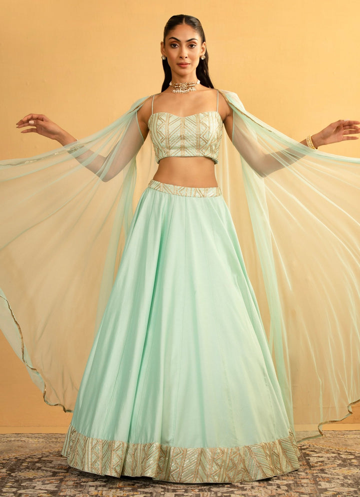 Ice Blue Embroidered Lehenga Cape Set Esha Koul - Fabilicious Fashion