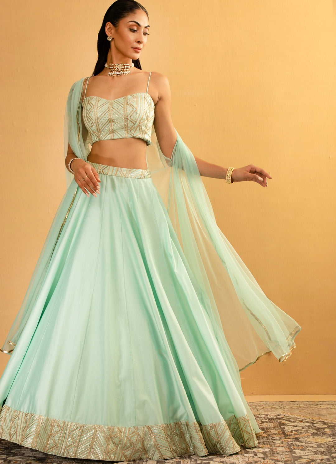Ice Blue Embroidered Lehenga Cape Set Esha Koul - Fabilicious Fashion