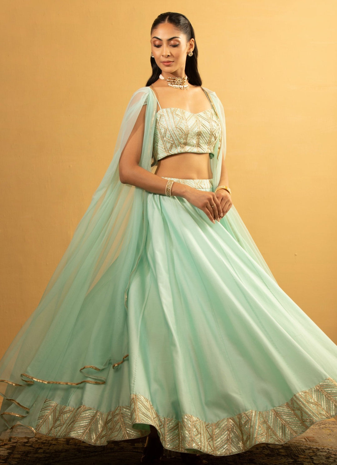 Ice Blue Embroidered Lehenga Cape Set Esha Koul - Fabilicious Fashion