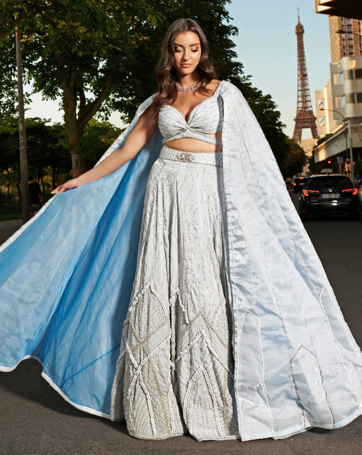 Ice Blue Embroidered Lehenga Set Jigar and Nikita - Fabilicious Fashion