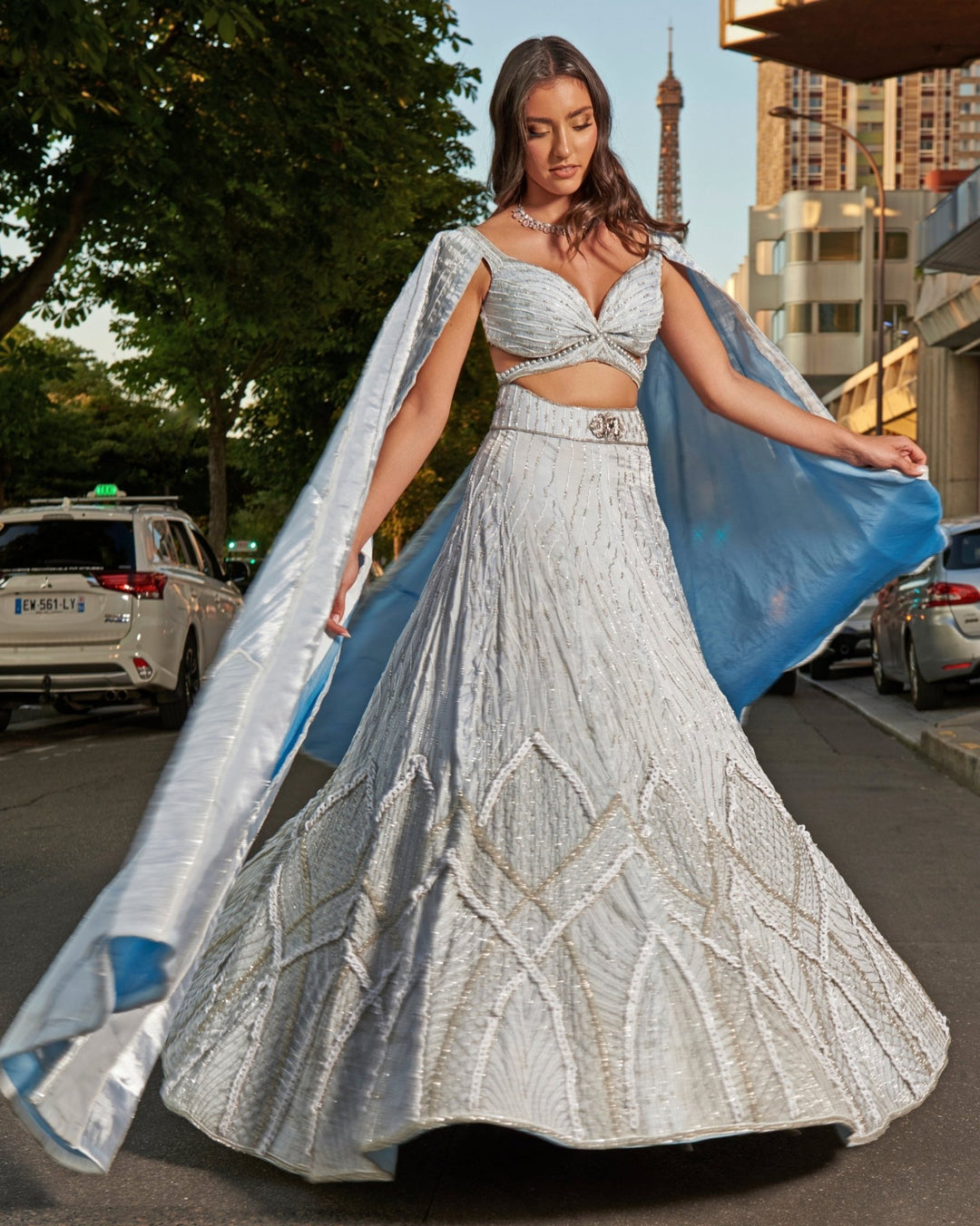 Ice Blue Embroidered Lehenga Set Jigar and Nikita - Fabilicious Fashion